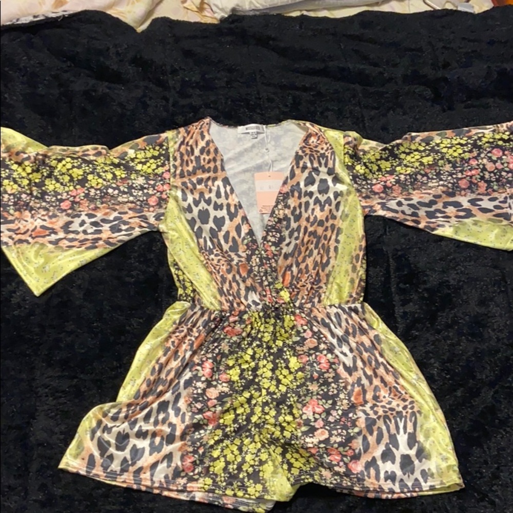 Lime floral/multi print play suit